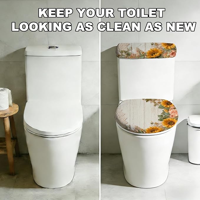 2 pack Toilet Lid Cover & Tank Lid Cover,Fits Standard & Elongated Toilet | Soft Stretchable Fabric,Machine Washable,Decorative Bathroom Protective Covers