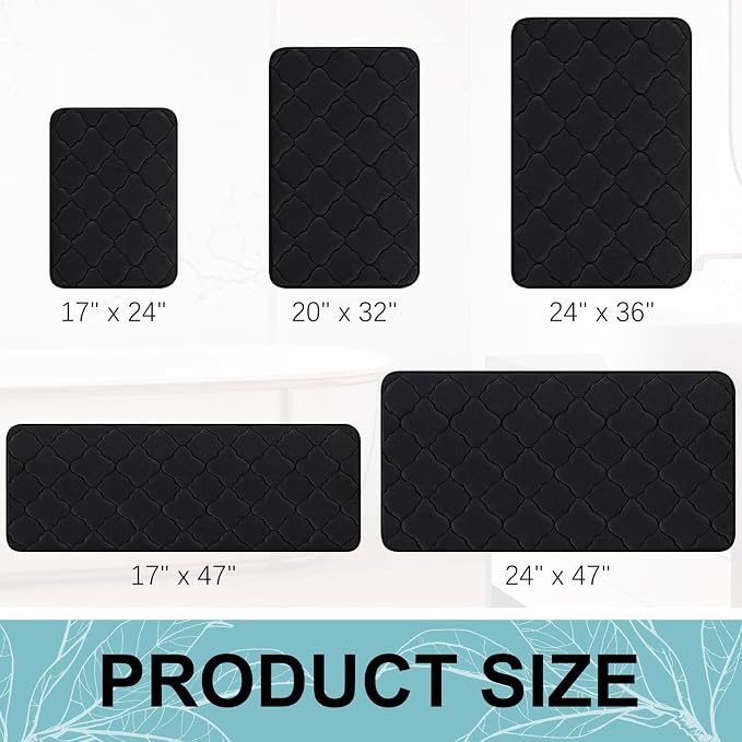 OLANLY Memory Foam Bath Mat Rug 59x20, Ultra Soft Bathroom Rugs, Black | Thick Absorbent Carpet, Non-Slip Backing, Machine Washable, for Bathroom Floor, Tub, Shower and Home Decor Accessories