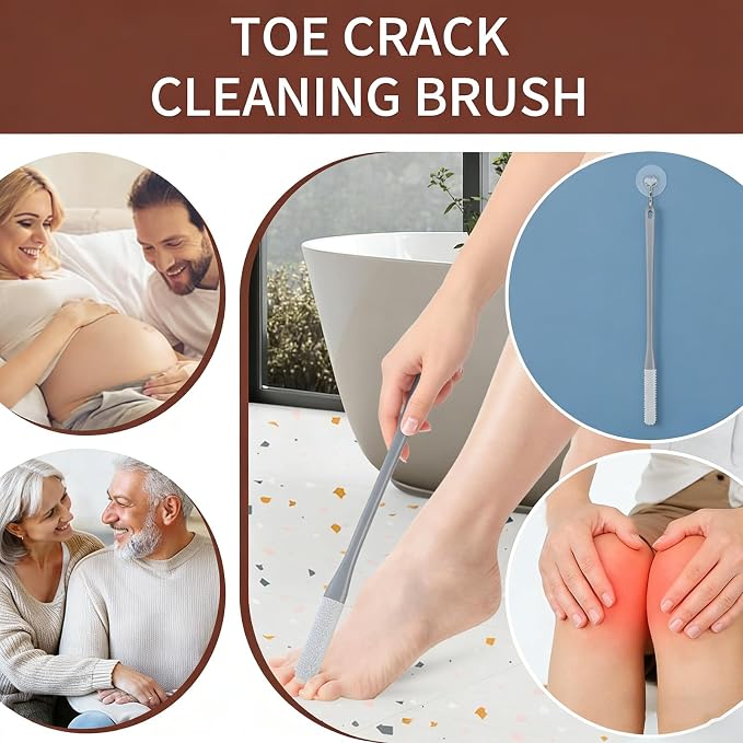 Toe Cleaning Brush, Silicone Toe Gap Cleaner 15.7inch Long Handled Foot Brush for Seniors, Soft Rubber Brush Exfoliating Foot Scrubber for Shower - Seniors, Men and Women (Pink)