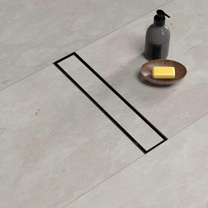 BARONAGE 12 Inch Linear Shower Drain, Reversible Tile Insert, Matte Black | 304 Stainless Steel Linear Drains, Rustproof, Hair Catcher, Rectangle Shower Floor Drain With Leveling Feet For Bathroom