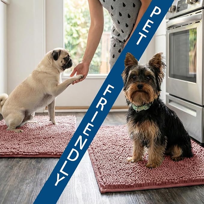 Bathroom Rugs Sets 2 Piece,Super Absorbent Chenille Bath Mats and U-Shaped Toilet Rug,Strong PVC Non Slip Backing,Microfiber Washable Dry Quickly Bath Mats for Bathroom(20"x32"+20"x20"U, Dusty Rose)