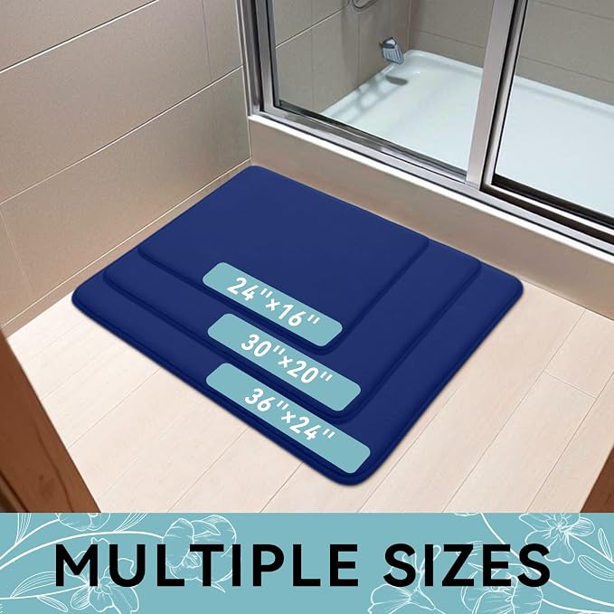 Smiry Memory Foam Bath Mat 36x24, Extra Soft and Absorbent Bathroom Rugs | Navy Blue, Quick Dry Machine Washable Non-Slip Bath Mat for Bathroom Floor, Shower and Tub