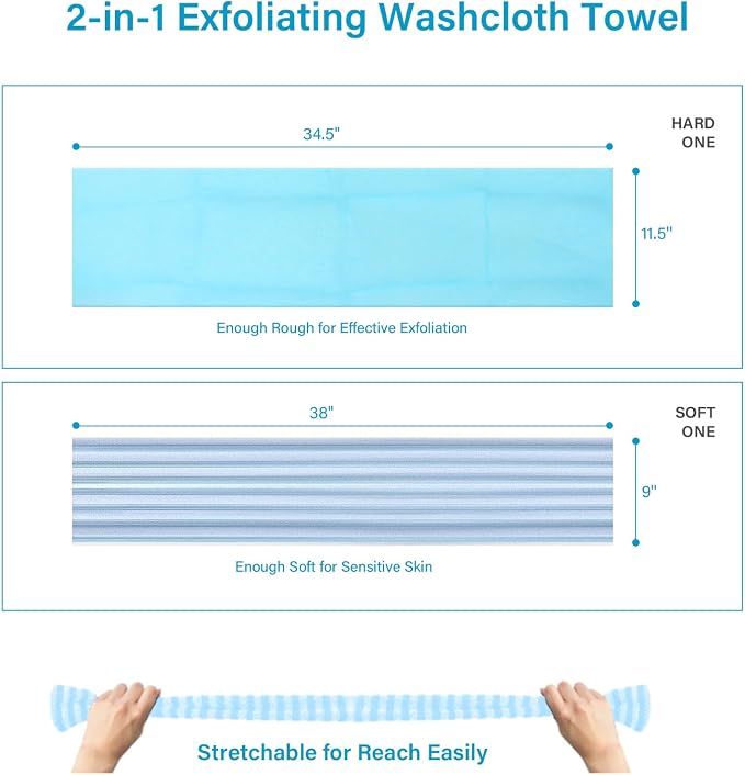 2pcs Back Scrubber for Shower Bath ,Exfoliating Body Scrubber, Body Exfoliator Loofah Luffa Sponge Net Rag Back Washer