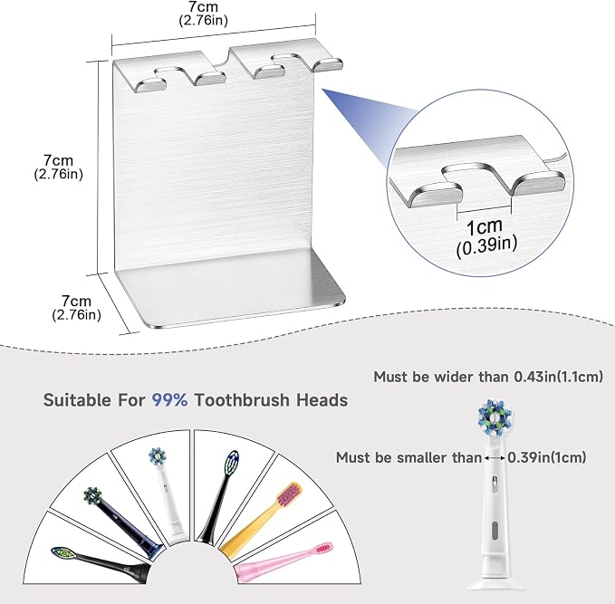 Electric Toothbrush Head Holder, Oukimly Toothbrush Holder Wall Mounted or Desktop, Metal Tooth Brush Holder, Shower Brush Head Holder, Electric Toothbrush Holder for Bathroom (Silver, Small)