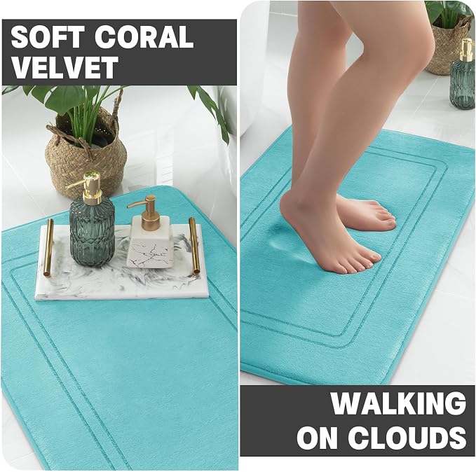 YIHOUSE Teal Memory Foam Bath Mat Set 5 Pieces