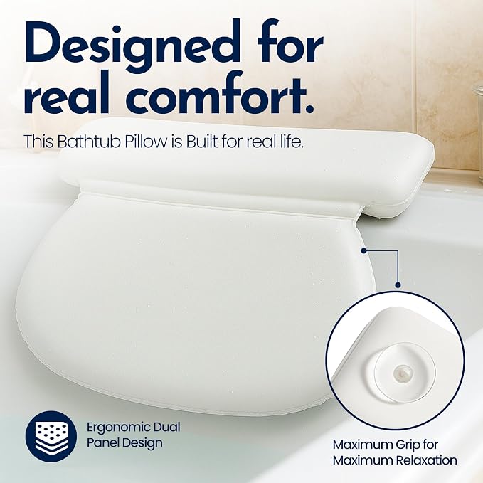 Epica Bath Pillow Bathroom Accessories| Bath Essentials Neck Pillow for Head and Neck Support| Bathtub Decor for Back Support Waterproof with Non Slip Suction Cups| tub Accessories for Bathtub Decor