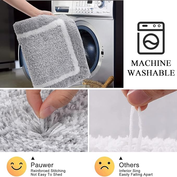 Pauwer Bathroom Rugs Sets 2 Piece, Non Slip Washable Bath Mat, Light Grey | Soft Plush Microfiber, Super Absorbent Floor Carpet, Quick Dry, Shaggy Shower Rug Runner