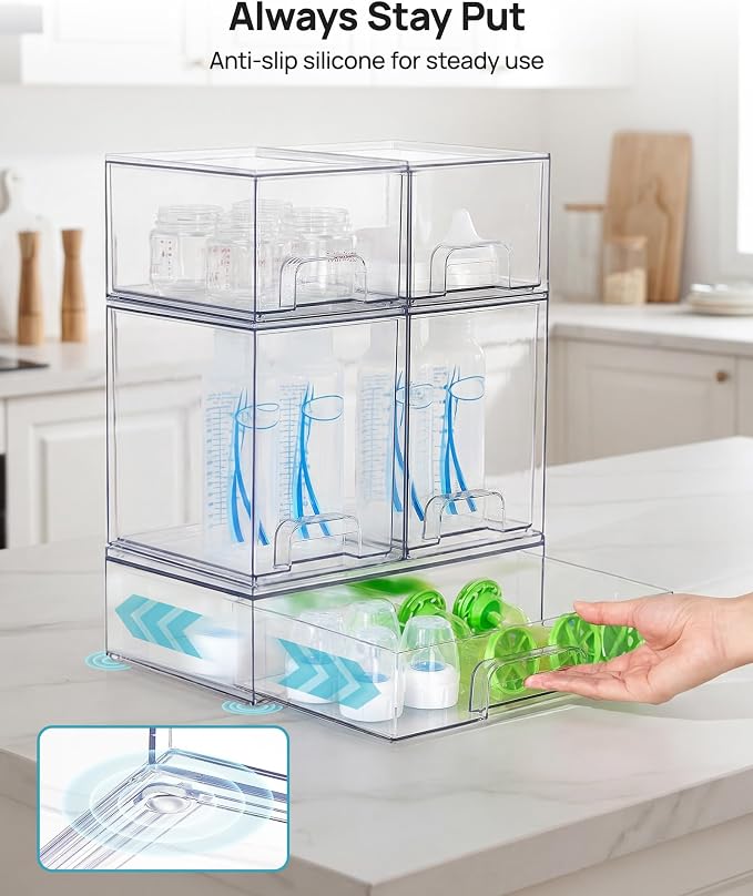 Vtopmart Stackable Storage Drawers Set of 9, Clear Plastic Organizer Bins for Baby Bottle, Beauty Supplies Storage, Ideal for Kichen Countertop, Vanity, Bathroom, Cabinet, Pantry Organization
