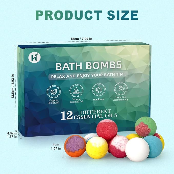 Bath Bombs Birthday Gifts for Women & Men, 12 Pack Spa Relaxing Self Care | Handmade Natural Organic Bath Bomb with Shea Butter, Halloween Boo Basket Stuffers, Christmas Stocking Stuffers Gifts Set