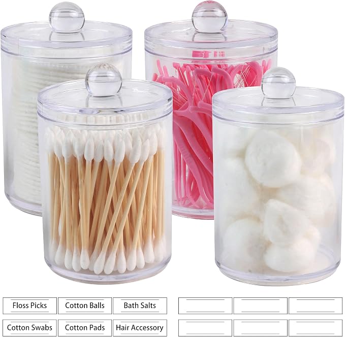 1 Pack Acrylic Qtip Holder Dispenser,Canisters Apothecary Jar, 10oz,Round