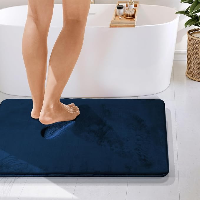 Clara Clark Bathroom Rugs, Velvet Memory Foam Bath Mat, Non-Slip Bath Rugs, Machine Wash, Dries Quickly, Ultra Soft Plush Bath Mats for Bathroom, 24 x 36, Blue