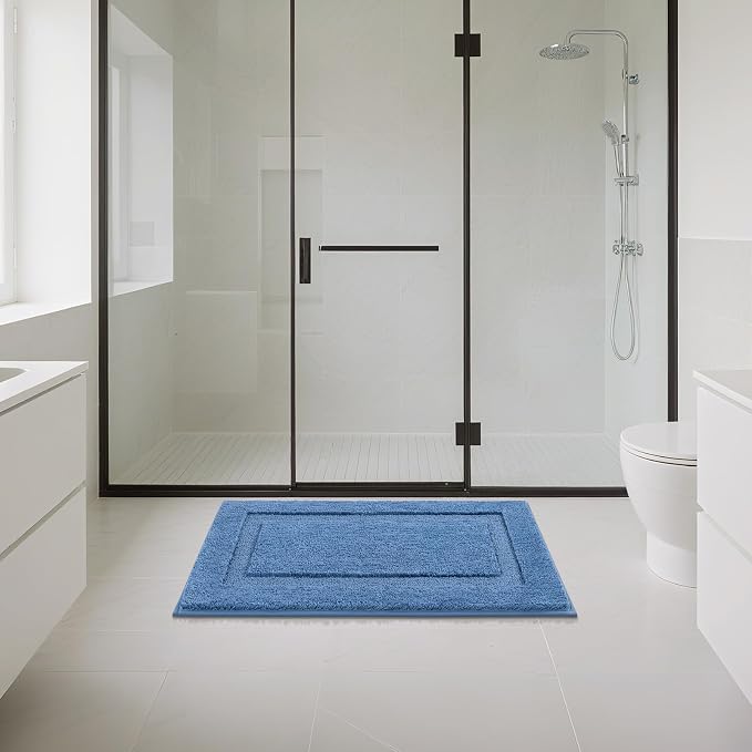 SHACOS Soft Microfiber Blue Bathroom Rugs Sets 2 Pieces 32x20 inch | Absorbent Plush Bath Rugs, Non Slip Washable Shaggy Bath Mats, Fluffy Bathroom Runner Floor Mats Shower Rug