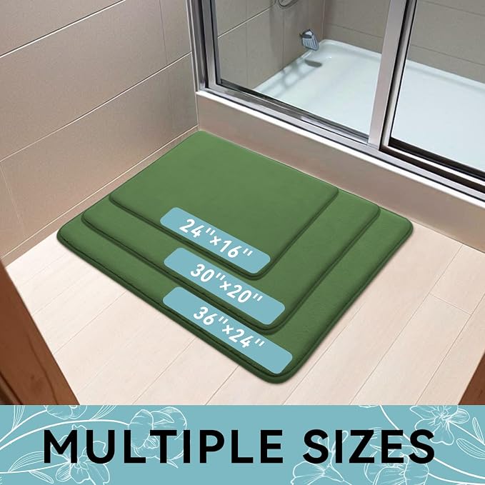 Smiry Memory Foam Bath Mat 30x20, Extra Soft and Absorbent Bathroom Rugs | Olive Green, Quick Dry Machine Washable Non-Slip Bath Mat for Bathroom Floor, Shower and Tub