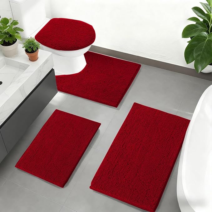 RUN HELIX Bathroom Toilet Lid Cover,Chenille Machine Washable Seat Covers, 17.5x15, Stays in Place Rubber Backing, Fits Most Round, Elongated and Oblong Lids, Accessories Decor,Burgundy