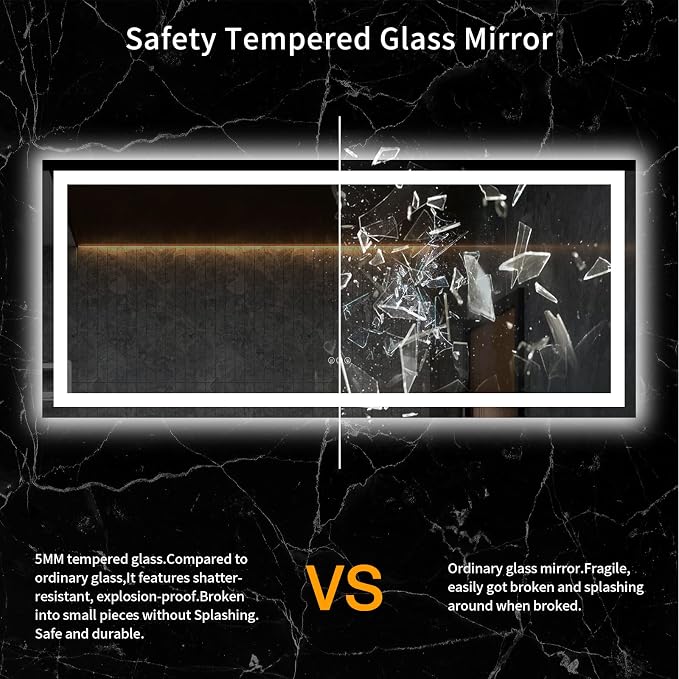 LOAAO 60"X28" LED Bathroom Mirror with Light, UL Listed | Anti-Fog, Dimmable, 3 Color Temperature, Backlit + Front Lit, Memory Function, Tempered Glass