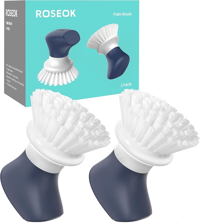 ROSEOK Dish Scrub Brush, Palm Brush, Kitchen Brush, Nylon Bristles | Self-Standing Dish Scrubber with Ergonomic Grip for Cleaning Dishes, Non-Stick Pans and Sinks, Navy Blue, 2 Pack