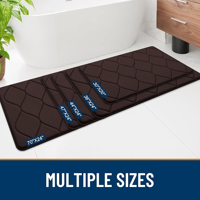 Smiry Memory Foam Bath Mat 59x24, Ultra Soft Absorbent Bathroom Rugs | Brown, Plush Quick Dry and Machine Washable Cushion Bath Mats for Bathroom, Shower, Tub & Home Decor