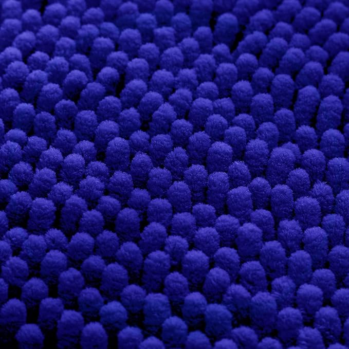 HOMEIDEAS Royal Blue Chenille Bathroom Rugs Set of 3, Non Slip Bath Mat | Super Absorbent, Soft Microfiber, Machine Washable, Stain Resistant, for Bathroom Decor