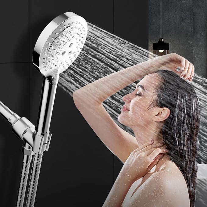 Shower Head Holder for Hand Held Showerheads, Adjustable Shower Arm Mount with Swivel Ball Joint, Premium ABS Bracket, Connect Shower Arm and Shower Hose (Chrome)