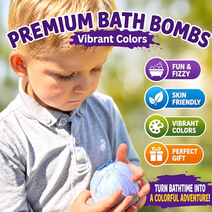 EvolutionUSA 6pc Epic Superhero Bath Bombs for Kids – Childrens Super Hero Bath Bombs Toy Inside, Organic Bathbomb with Surprise, Superhero Bath Fizzers, Fun Bathbombs Easter, Christmas, Birthday