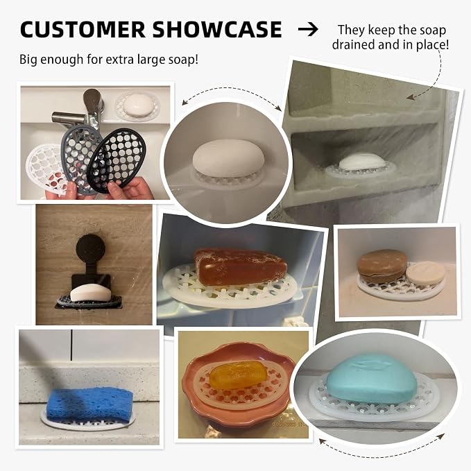 4 Pack Soap Dish for Shower, Non-Slip Silicone Bar Soap Holder with Efficient Drainage Holes for Bathroom Sink, Self Draining Soaps Saver Pad for Shower Niche, Shelf (Translucent- 4Pcs)