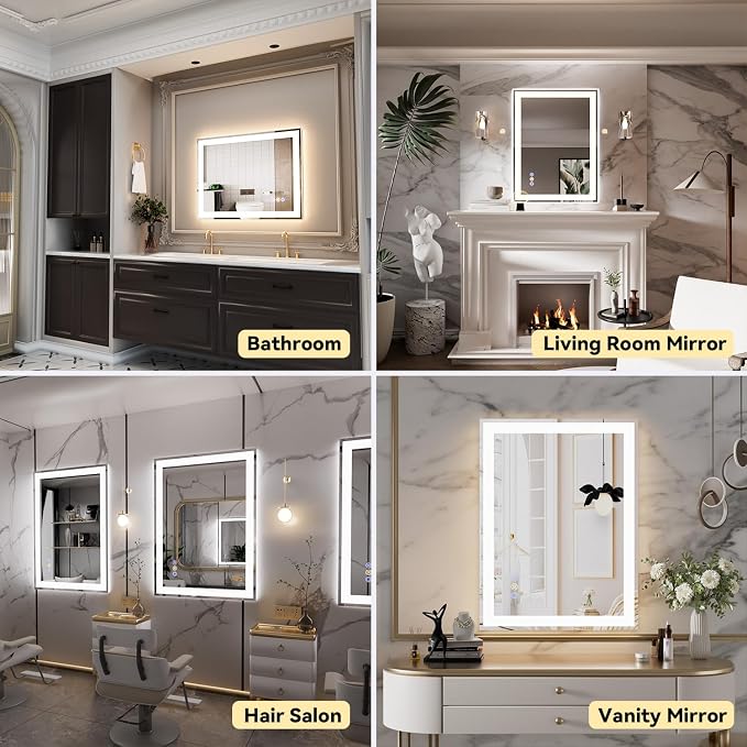 20x28 LED Bathroom Mirror, 6000LM, Separate Front and Back Lights | Shatter-Resistant Tempered Glass,Auto-Off Defogger,3 Color Modes,Smooth Dimming,Smart Memory Setting