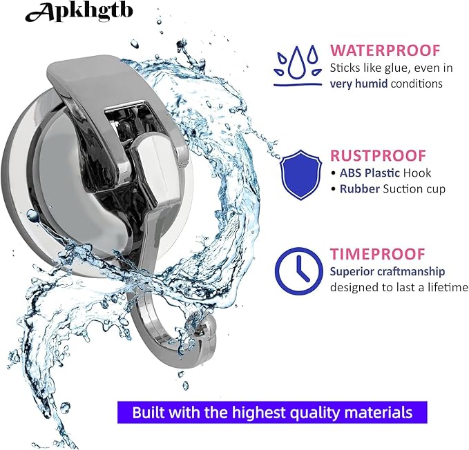Suction Cup Hooks for Shower, Bathroom, Kitchen, Glass Door, Mirror, Tile – Loofah, Towel, Coat, Bath Robe Hook Holder for Hanging – Waterproof Wreath Hanger (4, Silver)