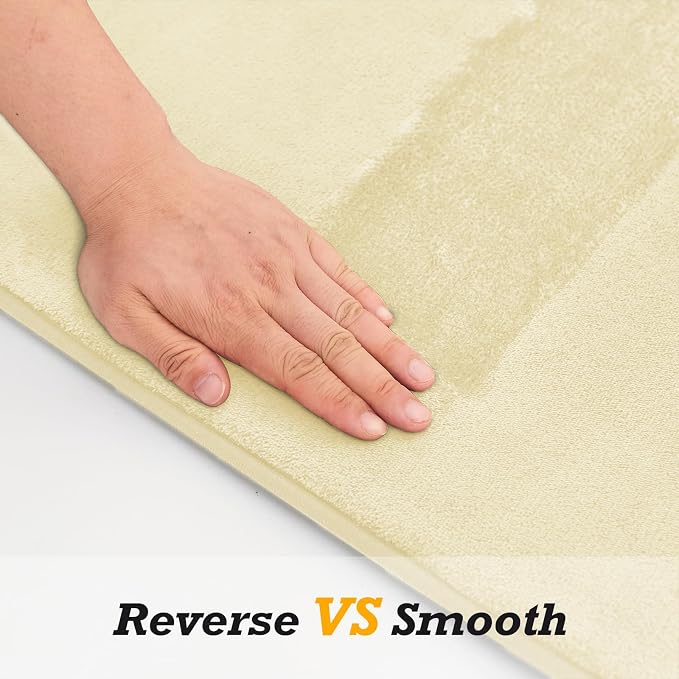 Bathroom Rugs Sets 2 Piece, Non-Slip & Quick Dry Bath Mat Set, Ultra Soft Velvet Bath Rugs for Bathroom, Toilet and Shower Floor, Cream Yellow