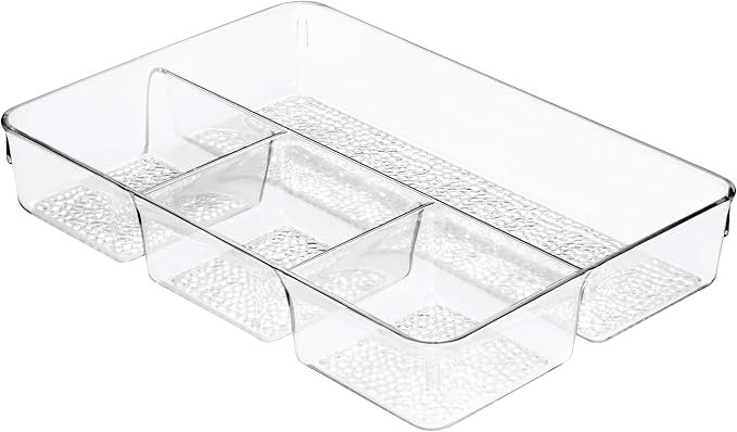 iDesign Rain Divided Cosmetic Drawer Organizer Tray for Vanity Cabinet to Hold Makeup, Beauty Products, Accessories, 13" x 9" x 2.25", Clear