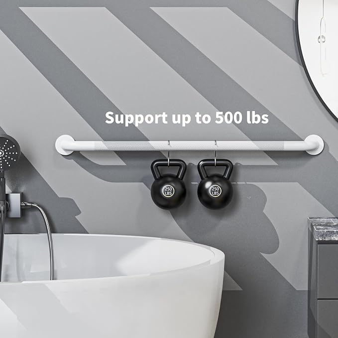 36 Inch White Shower Grab Bar with Anti-Slip Knurled Grip,YuanDe Stainless Steel Bathroom Grab Bars,Shower Handrail Support, Handicap Elderly Balance Assist Handles