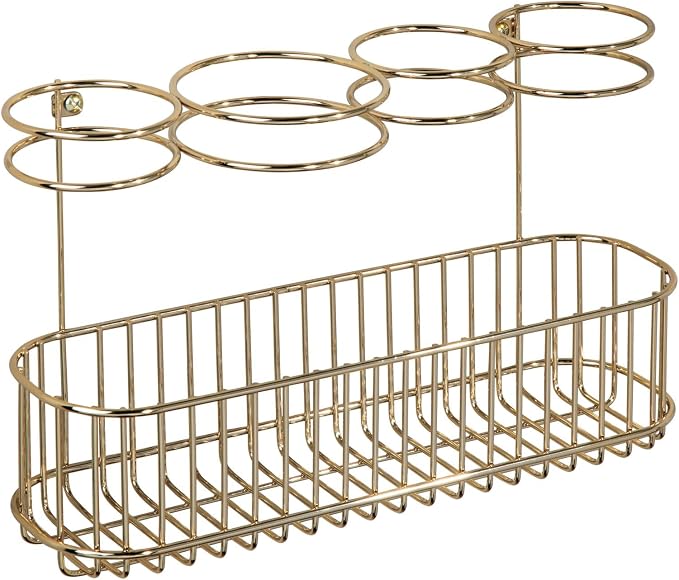 mDesign Hair Dryer Caddy – Wall Mounted Storage Rack with 4 Compartments – Hair Tool Organiser for Dryers, Curling Wands, Straighteners – Brass