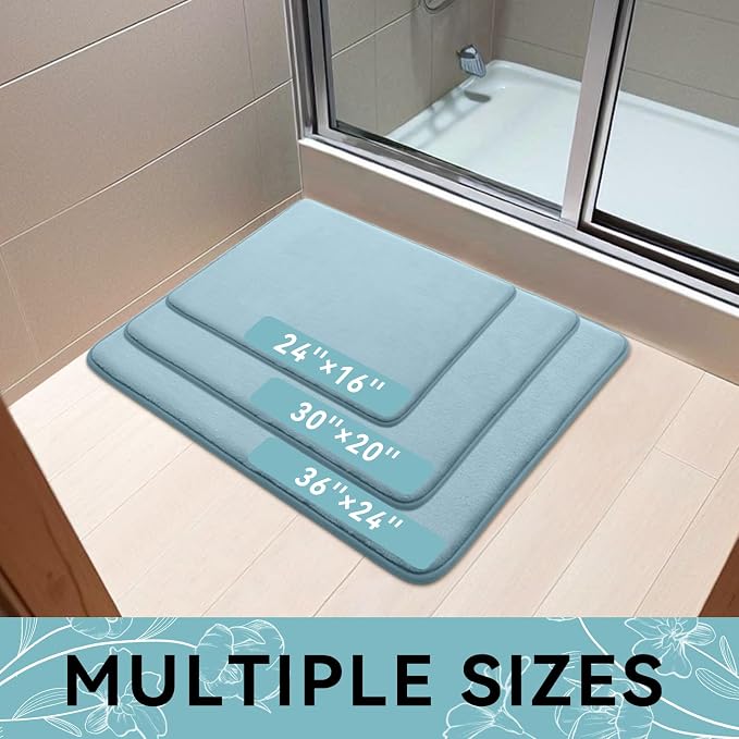Smiry Memory Foam Bath Mat 36x24, Extra Soft and Absorbent Bathroom Rugs | Sky Blue, Quick Dry Machine Washable Non-Slip Bath Mat for Bathroom Floor, Shower and Tub