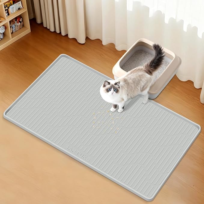 Silicone Cat Litter Box Mat 32"x 22" Extra Large Cat Rubber Mat | Cat Mat for Litter Box, Non-Slip, Waterproof Cat Litter Trapping Mat with Raised Edge, Kitty Litter Mat for Floor, Easy Clean