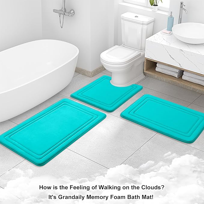 Grandaily Memory Foam Bath Mat Rug 30x20, Ultra Soft, Non-Slip and Absorbent Bathroom Rugs, Machine Wash Dry, Comfortable Bath Carpet for Bathroom Floor, Tub and Shower, Teal