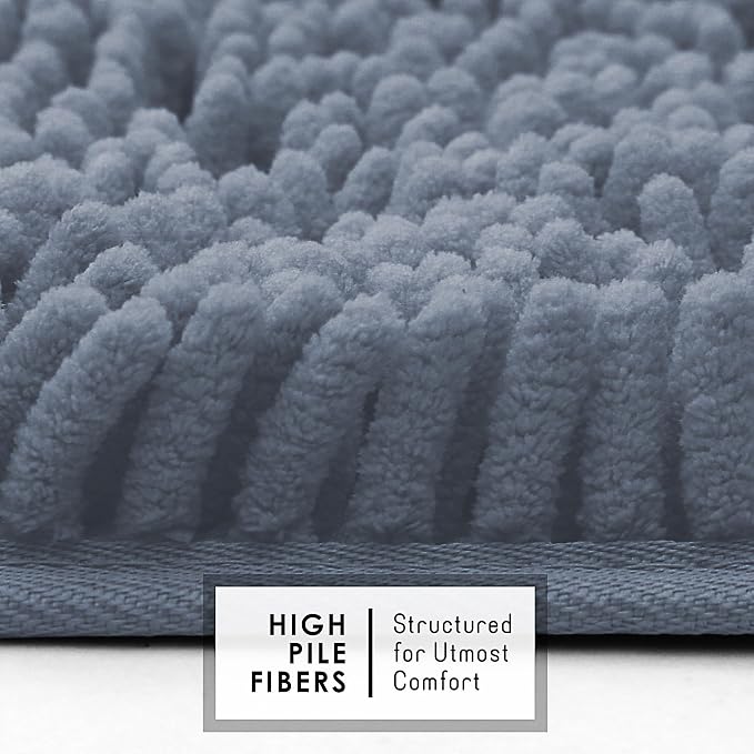 Hearth & Harbor Bathroom Rugs, Chenille Bath Mat - Machine Washable Bath Mats for Bathroom Non-Slip Backing Rubber, Quick Dry Bathroom Mat, 17 x 24 + 20 x 24 - Stone Blue