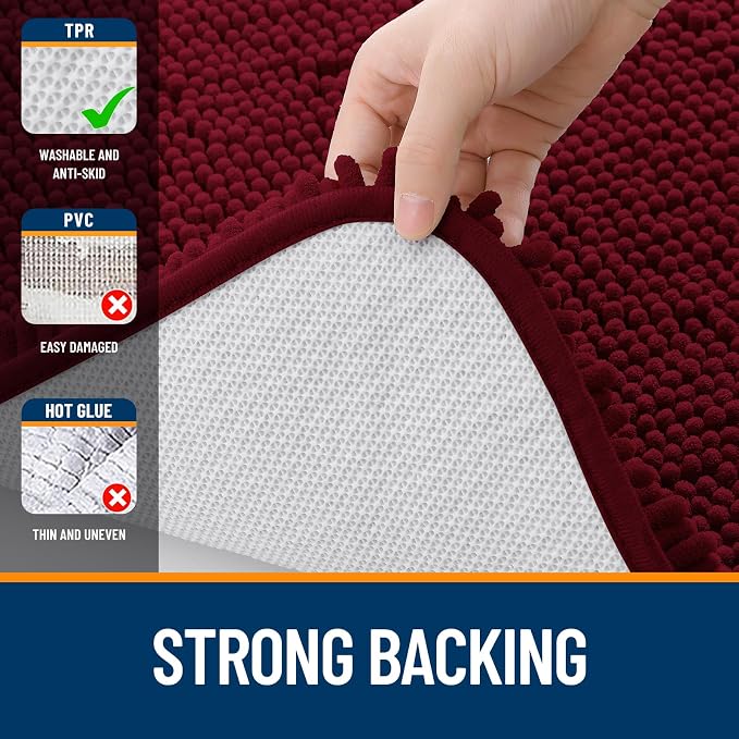 OLANLY Large Bathroom Rugs 50x30, Extra Soft Absorbent Chenille Bath Rugs | Burgundy, Quick-Drying Rubber Backing, Machine Washable Bath Mat for Bathroom Floor, Tub and Shower, Home Decor Accessories