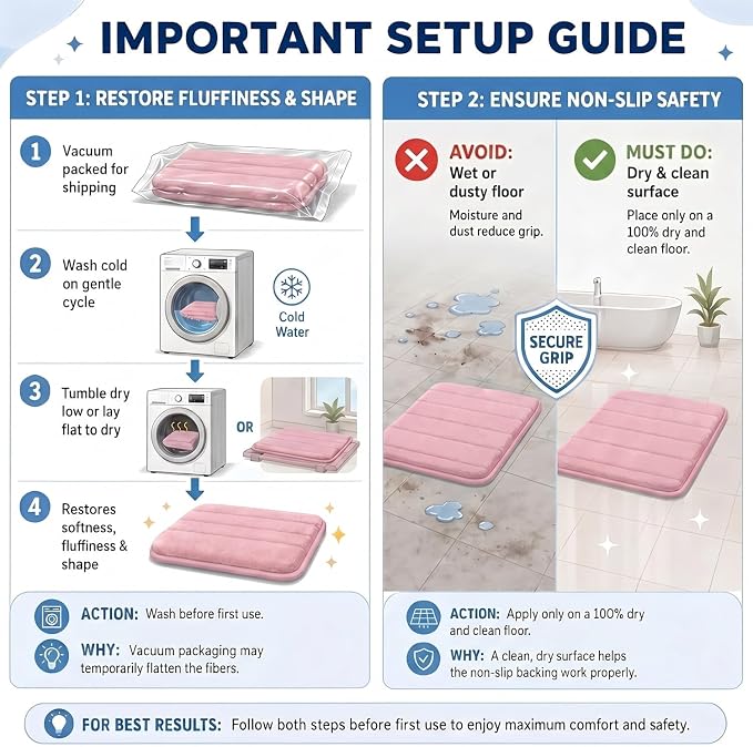 Bathroom Rugs Set 3 Piece, Memory Foam Bath Rugs, Non Slip Washable Bathroom Rug Set, Extra Soft Absorbent Bath Mats with U-Shaped Toilet Rug, Pink