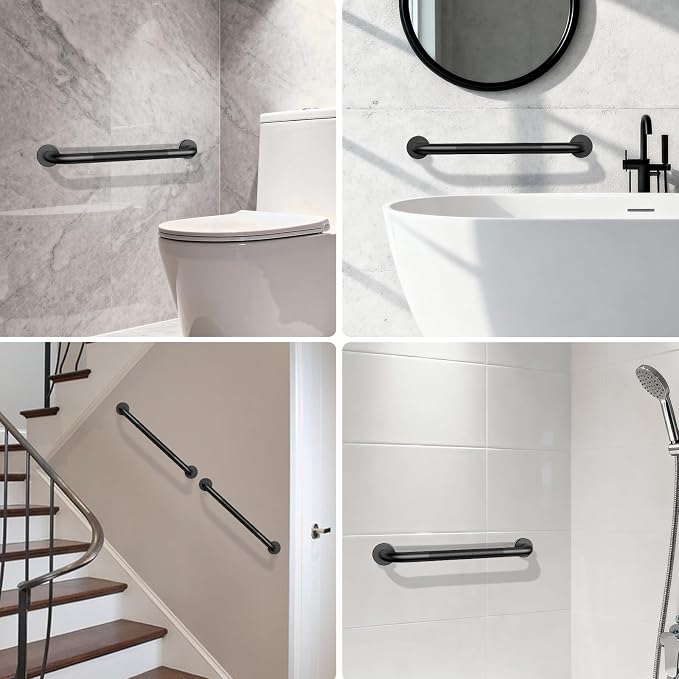 2 Pack 20 Inch Bathroom Grab Bar, ZUEXT Matte Black Safety Grab Bar w/Knurled Grip, Stainless Steel Anti-Slip Safety Handrail for Toilet, Shower, Bathtub, Wall Mounted Support Bar for Seniors Elderly