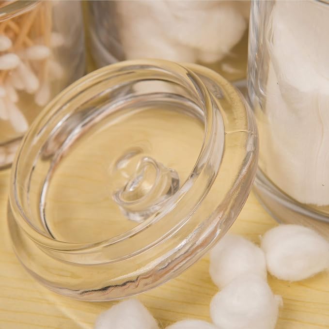 3PC Set Premium Quality Glass Bathroom Canisters, Apothecary Jars, Storage Containers with Airtight Glass Lid and Wide Mouth (13/18/24 oz)