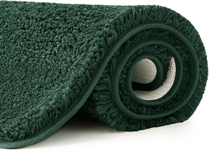 MIULEE Dark Green Bathroom Rugs Set 2 Piece Soft Runner Bath Mats 24x44 in | Soft Absorbent Microfiber Bath Rugs, Non Slip, Quick Dry, Fluffy Bath Rugs for Bathroom Floor Tub Showers, Machine Washable