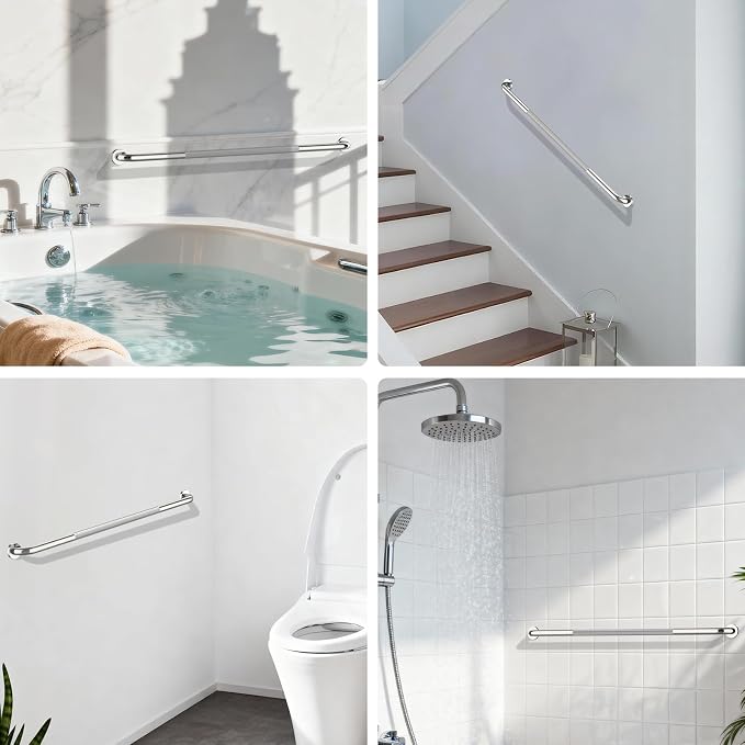 48 Inch Bathroom Grab Bar, ZUXET Chrome Extra Long Safety Grab Bar w/Knurled Texture, Stainless Steel Anti-Slip Safety Handrail for Toilet Shower Bathtub, Wall Mounted Support Bar for Seniors Elderly