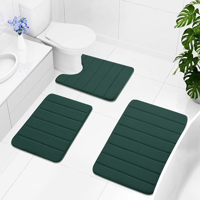 Buganda Memory Foam Bath Mat 44 x 24, Ultra Soft Absorbent Bathroom Rugs | Dark Green, Machine Washable Quick Dry Bath Mats for Bathroom Floor, Shower and Tub, Home Decor Accessories