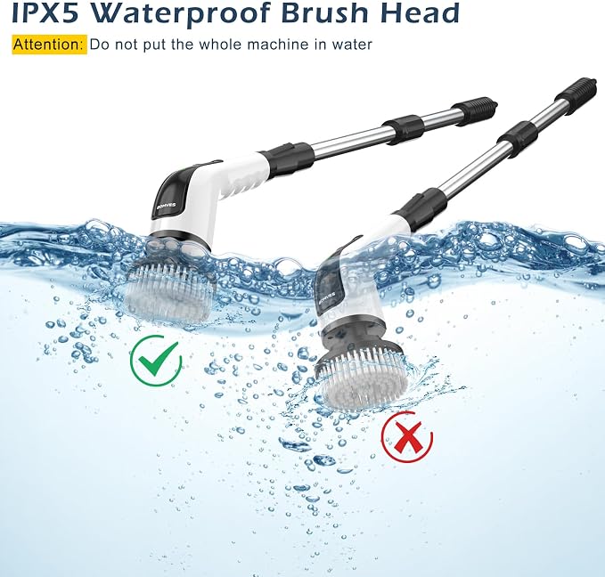 Electric Spin Scrubber, Power Shower Cleaning Brush with Long Handle | Cordless Cleaning Scrubber, 7 Replaceable Brush Heads, 90Mins Work Time, 3 Adjustable Size, 2 Speeds for Bathroom Cleaner