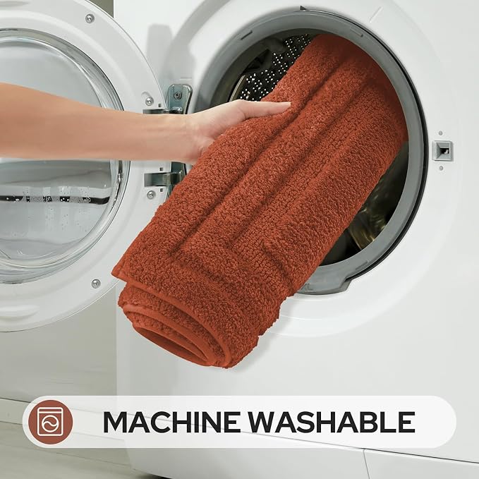 HOMEIDEAS Bathroom Rugs Sets 2 Piece, Extra Long Bath Mat Burnt Orange | Super Soft and Absorbent Non Slip Microfiber Bath Rug,Machine Washable, for Bathroom, 20" x 47" + 16" x 24"
