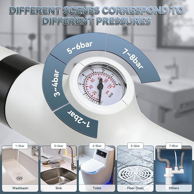 Toilet Plunger, High Pressure Drain Unclogger Plungers with Pressure Gauge, toilet auger Air Drain Blaster, Versatile Heavy Duty Clog Remover for Bathroom, Kitchen, Floor Drain (Gray)