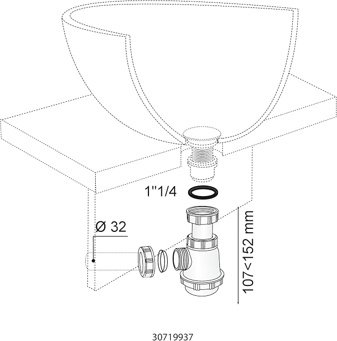 Wirquin SP3178 Siphon for Basin/Bidet Base Short