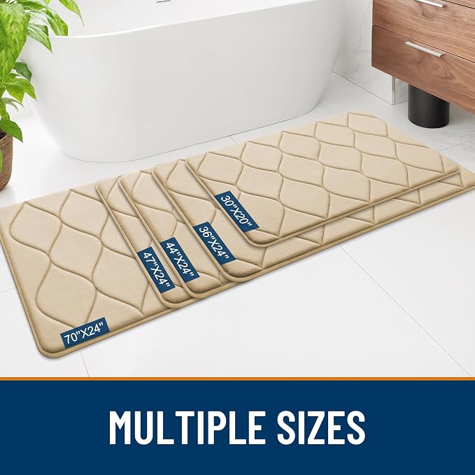 Smiry Memory Foam Bath Mat 70x24, Ultra Soft Absorbent Bathroom Rugs | Beige, Plush Quick Dry and Machine Washable Cushion Bath Mats for Bathroom, Shower, Tub & Home Decor