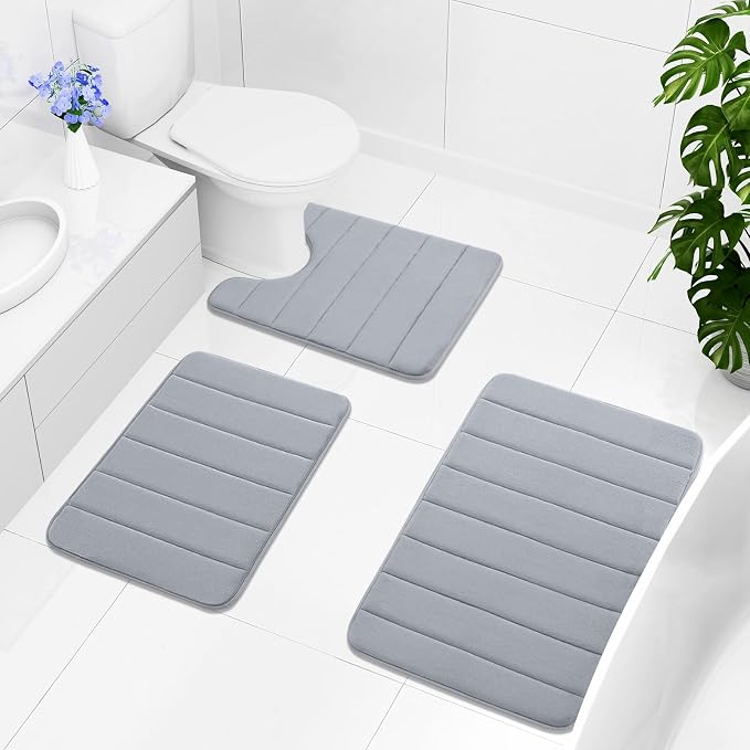 Buganda Memory Foam Bath Mat 59 x 20, Ultra Soft Absorbent Bathroom Rugs | Medium Grey, Machine Washable Quick Dry Bath Mats for Bathroom Floor, Shower and Tub, Home Decor Accessories