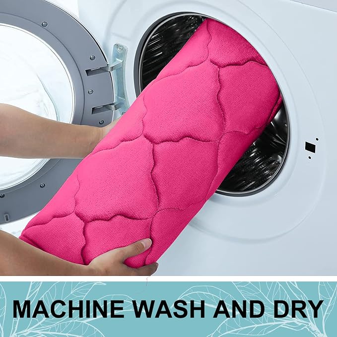 OLANLY Memory Foam Toilet Rugs U-Shaped 24x20, Soft Bath Mat, Deep Pink | Thick Absorbent Carpet, Non-Slip Backing, Machine Washable, for Bathroom Floor, Tub, Shower and Home Decor Accessories