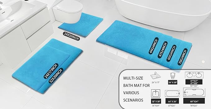 MINIDEAR Bathroom Rugs 24x17 Lake Blue - Thick Memory Foam Bath Mat, Ultra Soft & Plush Fluffy, Non-Slip, Quick Dry, Absorbent Washable Floor Microfiber Mat for Tub, Home Decor Accessories